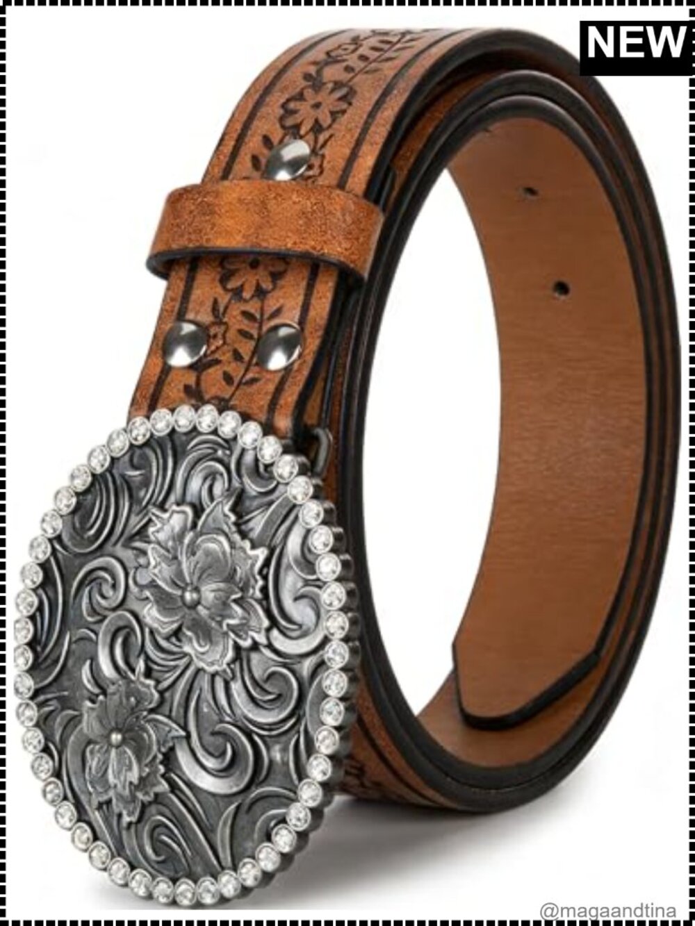 Western Engraved Cowboy Belt Adjustable Faux Leather